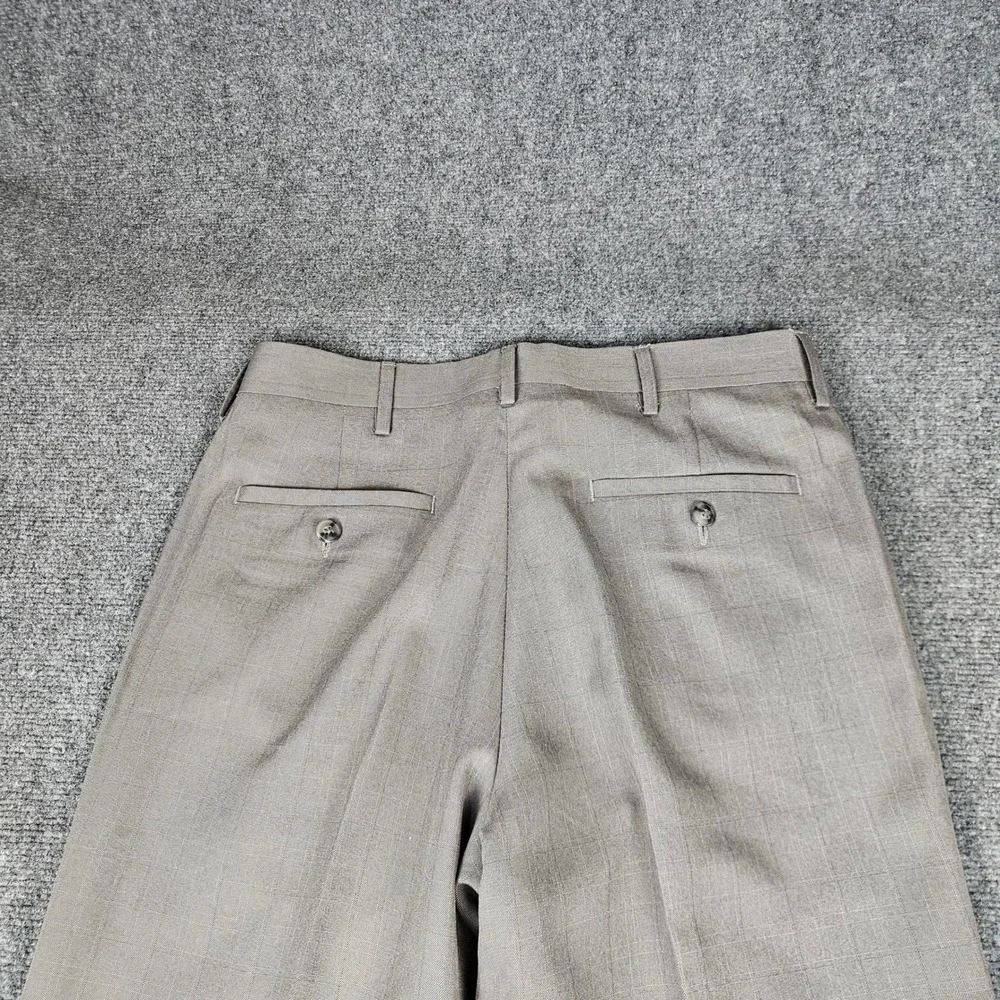 Haggar Mens Straight Fit Dress Pants Tan Plaid Checked Trousers